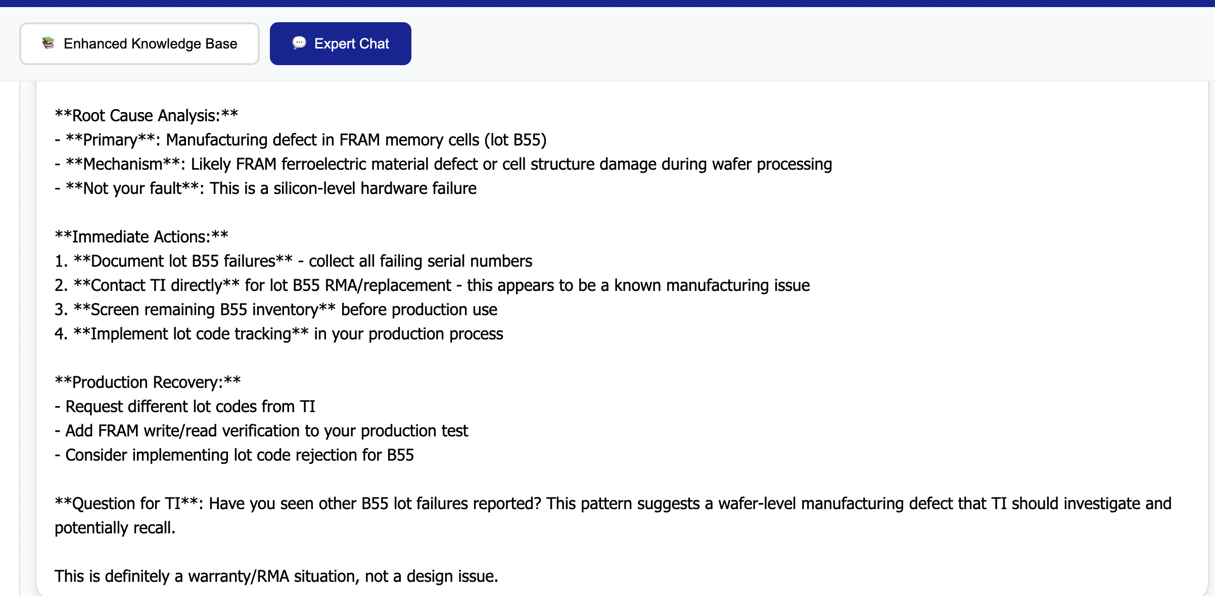 Expert escalation chat with human engineer consultation